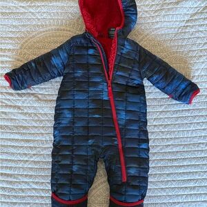 Navy Blue Quilted Baby Snowsuit with Red Accents